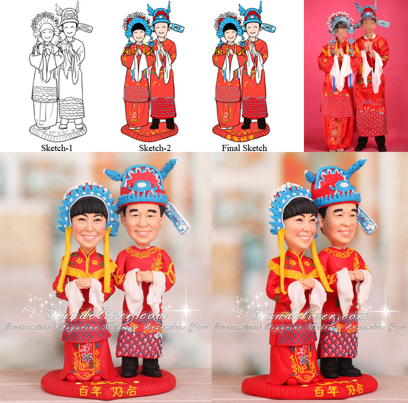 Chinese Wedding Cake Toppers with Phoenix and Dragon Embroidery